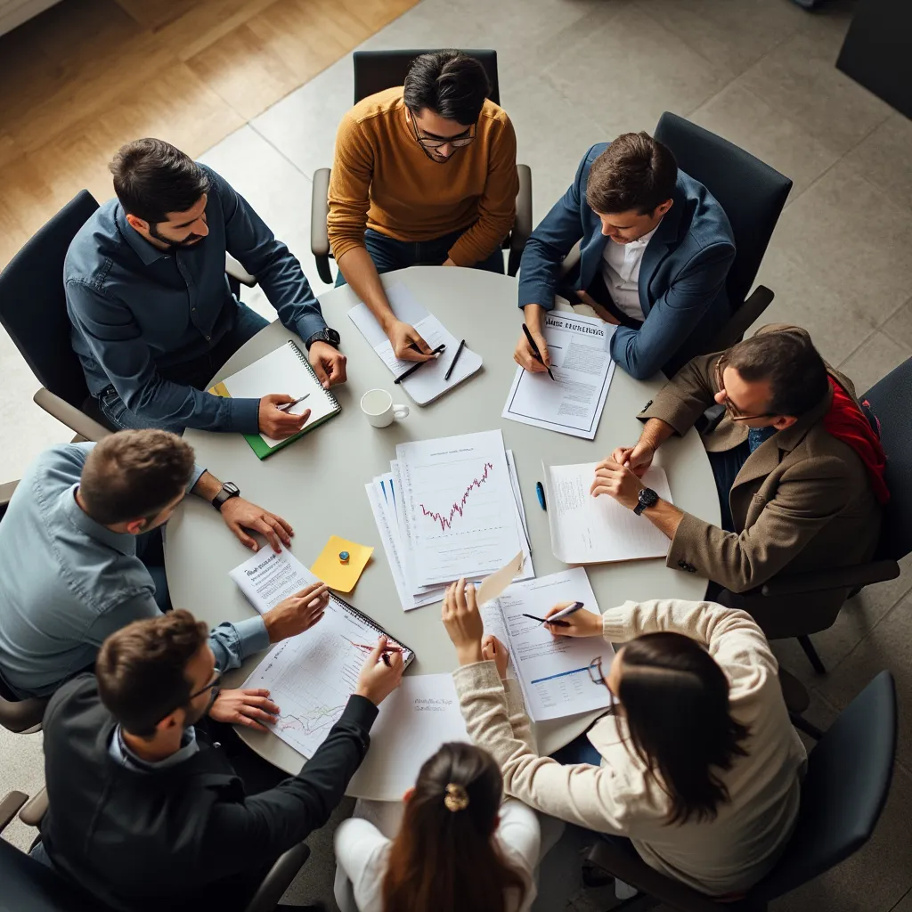 Jóvenes y adultos en reunión de comunidad de inversión