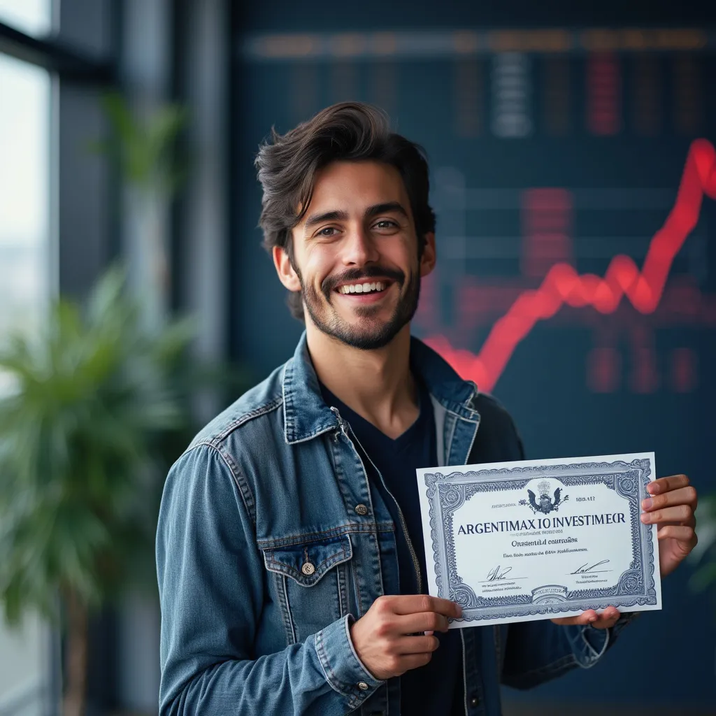 Exalumno sonriente con certificado de inversión